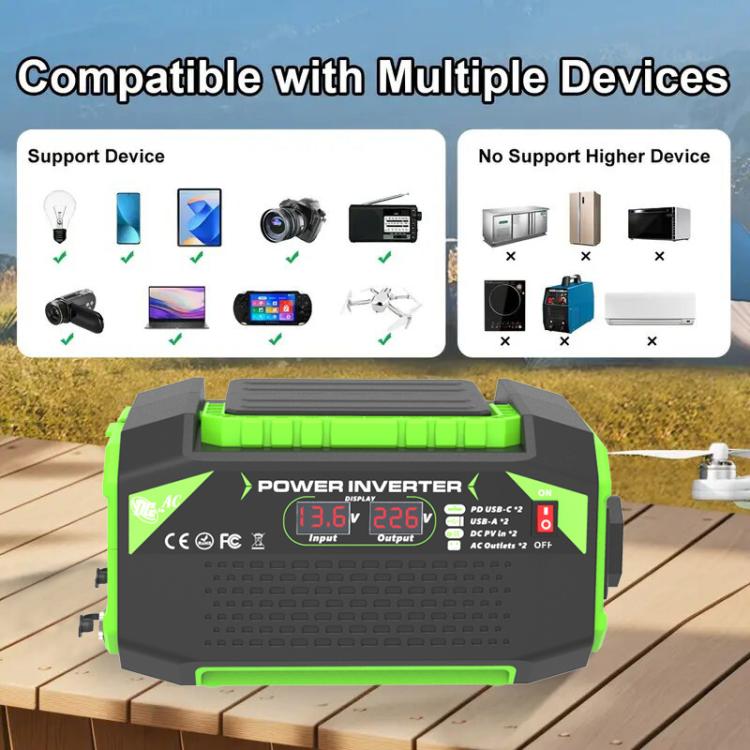 Gurxun Car Pure Sine Wave Inverter Dual AC Sockets + 2 USB + 2 Type-C Ports Outdoor Car Power Converter, 300W EU Plug, 500W EU Plug, 300W US Plug, 500W US Plug, 300W Brazil Plug 12V To 110V, 300W Brazil Plug 12V To 220V, 500W Brazil Plug 12V To 110V