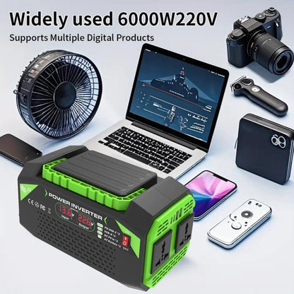 Gurxun Car Pure Sine Wave Inverter Dual AC Sockets + 2 USB + 2 Type-C Ports Outdoor Car Power Converter, 300W EU Plug, 500W EU Plug, 300W US Plug, 500W US Plug, 300W Brazil Plug 12V To 110V, 300W Brazil Plug 12V To 220V, 500W Brazil Plug 12V To 110V