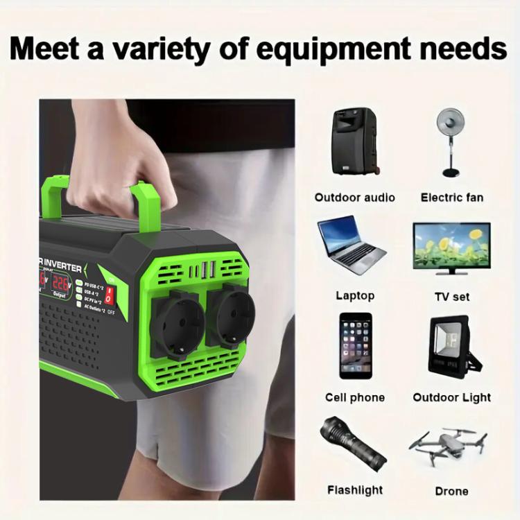 Gurxun Car Pure Sine Wave Inverter Dual AC Sockets + 2 USB + 2 Type-C Ports Outdoor Car Power Converter, 300W EU Plug, 500W EU Plug, 300W US Plug, 500W US Plug, 300W Brazil Plug 12V To 110V, 300W Brazil Plug 12V To 220V, 500W Brazil Plug 12V To 110V