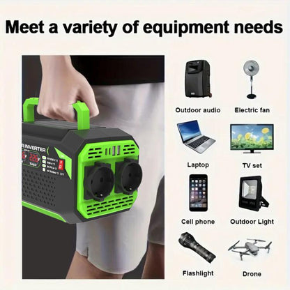 Gurxun Car Pure Sine Wave Inverter Dual AC Sockets + 2 USB + 2 Type-C Ports Outdoor Car Power Converter, 300W EU Plug, 500W EU Plug, 300W US Plug, 500W US Plug, 300W Brazil Plug 12V To 110V, 300W Brazil Plug 12V To 220V, 500W Brazil Plug 12V To 110V