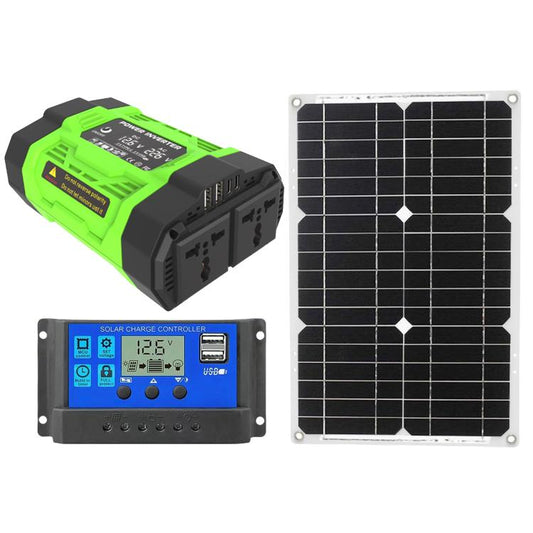 Gurxun Modified Wave Inverter With 18W Solar Panel + 30A Controller Dual Socket + 2 USB + 2 Type-C Ports, 300W Universal Socket 12V To 220V, 300W Universal Socket 12V To 110V, 300W EU Plug 12V To 220V, 300W US Plug 12V To 110V