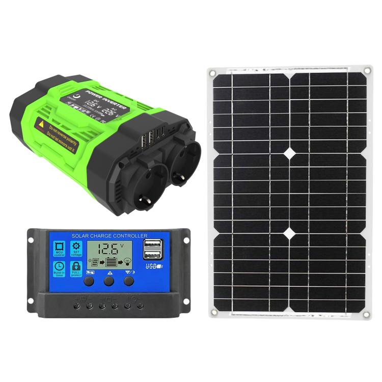 Gurxun Modified Wave Inverter With 18W Solar Panel + 30A Controller Dual Socket + 2 USB + 2 Type-C Ports, 300W Universal Socket 12V To 220V, 300W Universal Socket 12V To 110V, 300W EU Plug 12V To 220V, 300W US Plug 12V To 110V