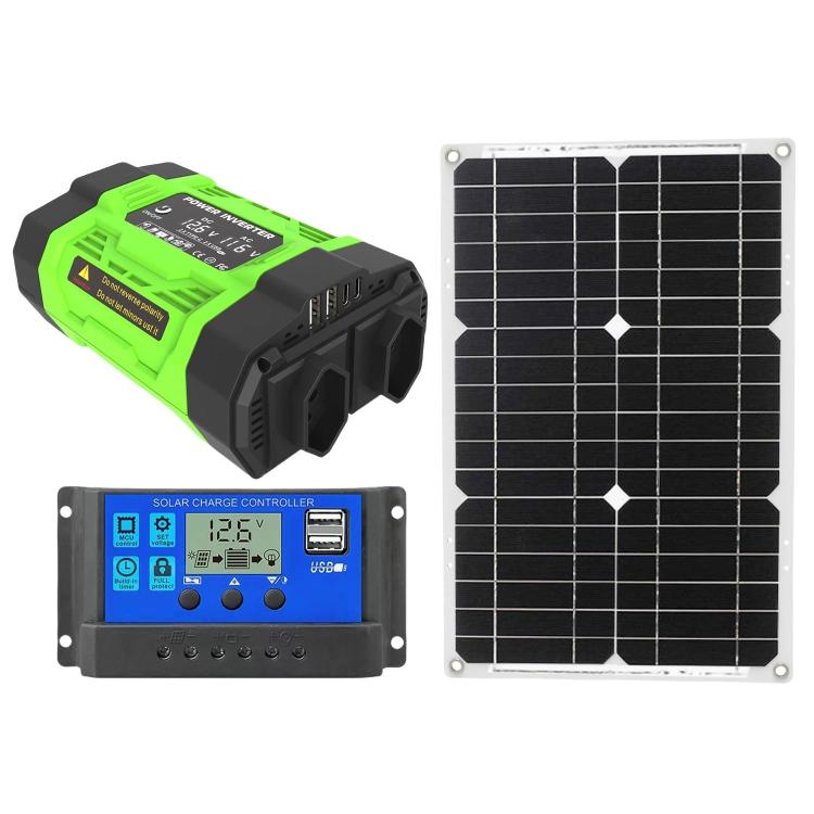 Gurxun Modified Wave Inverter With 18W Solar Panel + 30A Controller Dual Socket + 2 USB + 2 Type-C Ports, 300W Universal Socket 12V To 220V, 300W Universal Socket 12V To 110V, 300W EU Plug 12V To 220V, 300W US Plug 12V To 110V