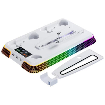 For PS5 Pro / PS5 Slim / PS5 Multifunctional Cooling Base With Dual Handle Charging Dock, YH66S Piano Style With Colorful Light White, YH66S Piano Style With Colorful Light Black, YH66 White, YH66 Black White, YH66 Black