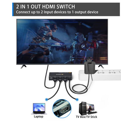 2 In 1 Out HDMI Two-Way Switch 8K 60Hz HD Computer TV Video Splitter, SW21