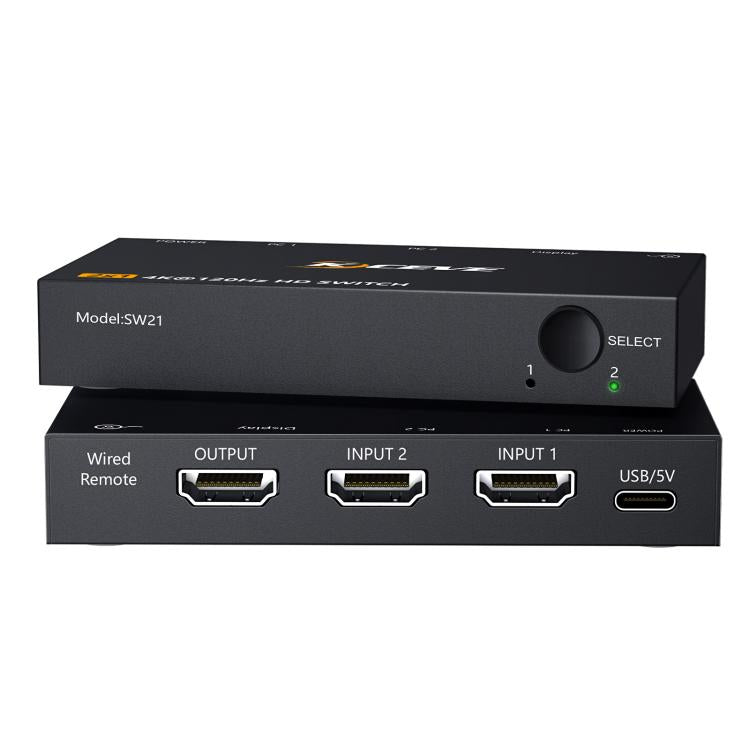2 In 1 Out HDMI Two-Way Switch 8K 60Hz HD Computer TV Video Splitter, SW21