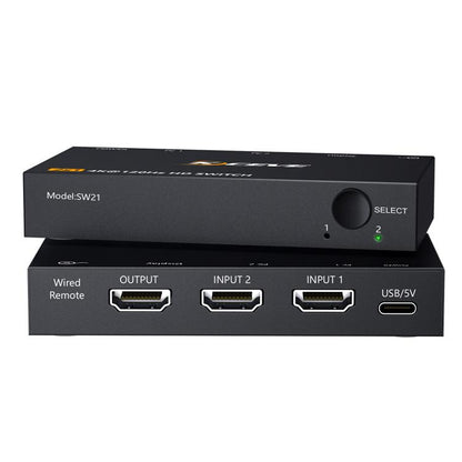 2 In 1 Out HDMI Two-Way Switch 8K 60Hz HD Computer TV Video Splitter, SW21
