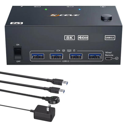 KCEVE KC-KVM204DH 2 In 4 Out 8K 60Hz KVM Switch For 2 Computer 4 Monitors, US Plug, EU Plug, AU Plug, UK Plug
