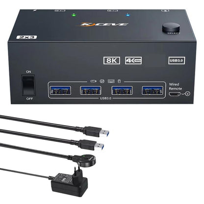 KCEVE KC-KVM204DH 2 In 4 Out 8K 60Hz KVM Switch For 2 Computer 4 Monitors, US Plug, EU Plug, AU Plug, UK Plug