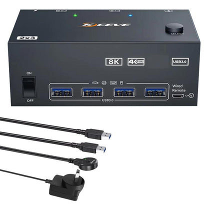 KCEVE KC-KVM204DH 2 In 4 Out 8K 60Hz KVM Switch For 2 Computer 4 Monitors, US Plug, EU Plug, AU Plug, UK Plug