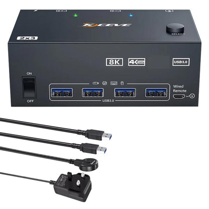 KCEVE KC-KVM204DH 2 In 4 Out 8K 60Hz KVM Switch For 2 Computer 4 Monitors, US Plug, EU Plug, AU Plug, UK Plug
