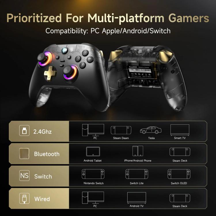 EasySMX D05 Tri-mode Wireless Gaming Controller for PC/Switch/Steam Deck/TV/Phone with Charging Dock