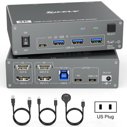 KVEVE KC-KVM202CH USB 3.0 Dual Monitor 4K 60Hz KVM Switch, US Plug, EU Plug, AU Plug, UK Plug