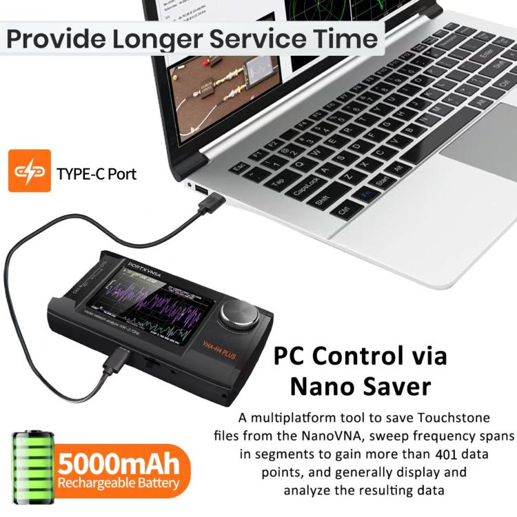 PORTXVNSA VNA-H4 Plus 4 inch IPS Screen Portable Handheld Vector Antenna Analyzer MF HF VHF UHF, Without Memory Card, With 32G Memory Card