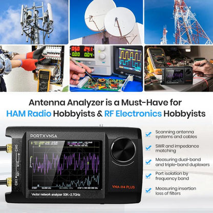PORTXVNSA VNA-H4 Plus 4 inch IPS Screen Portable Handheld Vector Antenna Analyzer MF HF VHF UHF, Without Memory Card, With 32G Memory Card