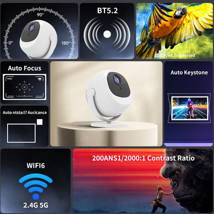 5G Dual-Band 4K High-Definition Intelligent Ball Android Projector, US Plug, EU Plug, UK Plug, AU Plug