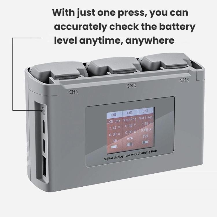 For DJI Mini 2 SE/Mini 2/Mini 4K YX 3-way Battery Charging Hub With Color Screen, Color Screen Charging Hub