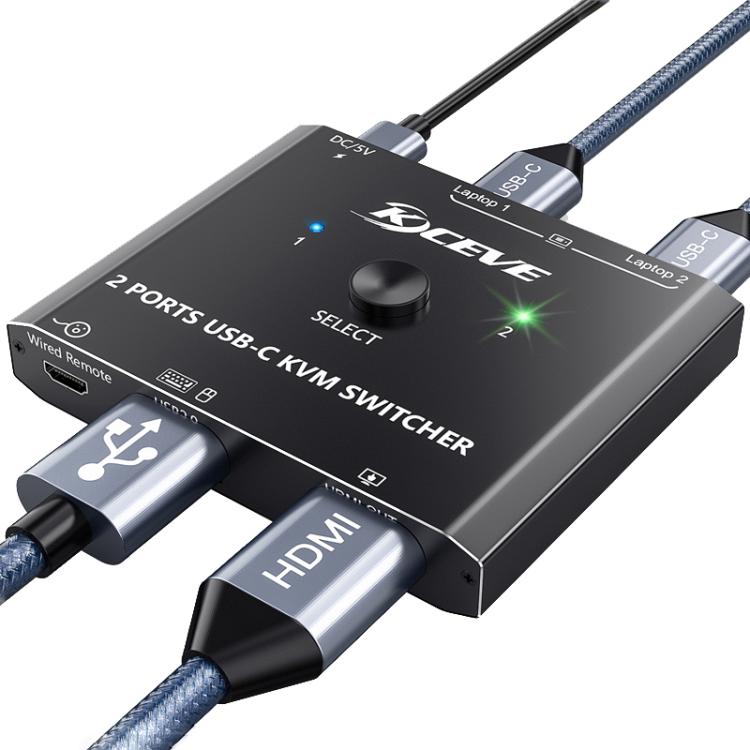 KCEVE KC-C201H 2 Type-C Input 1 Output KVM Switch Support 4K 60Hz, KC-C201H