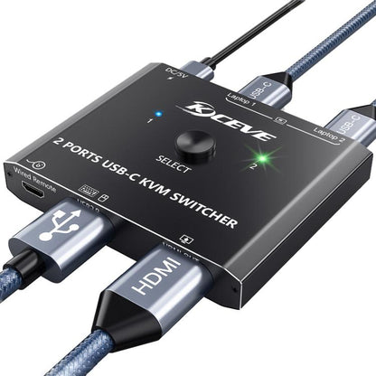 KCEVE KC-C201H 2 Type-C Input 1 Output KVM Switch Support 4K 60Hz, KC-C201H