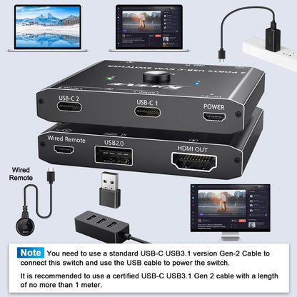 KCEVE KC-C201H 2 Type-C Input 1 Output KVM Switch Support 4K 60Hz, KC-C201H