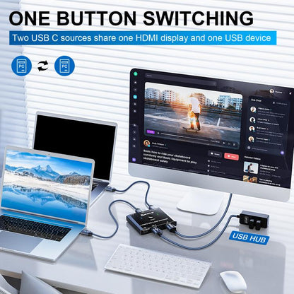 KCEVE KC-C201H 2 Type-C Input 1 Output KVM Switch Support 4K 60Hz, KC-C201H