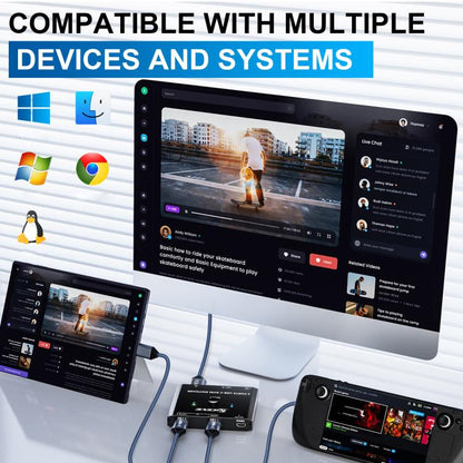 KCEVE KC-C201H 2 Type-C Input 1 Output KVM Switch Support 4K 60Hz, KC-C201H