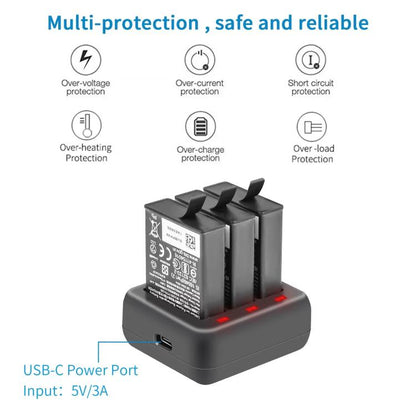For DJI Osmo Action 4/Action 3 YX 3-Slot Battery Charger Hub Compact Charging Station, 5V 3A Tri-Slot Batteries Charger