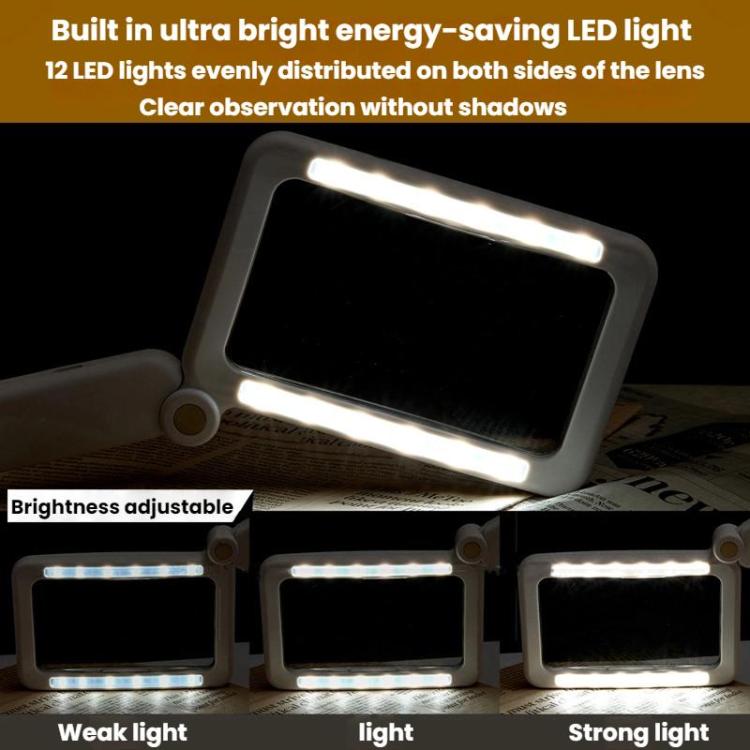 3.5X 12LED Folding Magnifying Glass Handheld Reading Glass With Charge Display, 3.5X