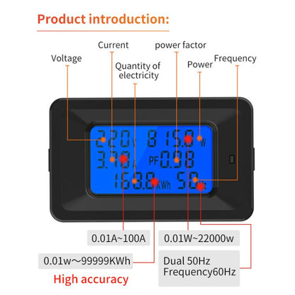 Multifunctional Electric Meter AC Digital Voltage Frequency Monitor, AC 20A 4400W, AC 100A 22000W With Transformer
