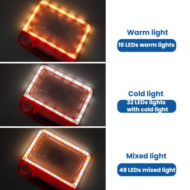 5/10X 48LEDs Magnifier 3 Colors Cold Warm Brightness Adjustment Handheld Loupe, Battery Orange, Charging Orange, Battery Blue, Charging Blue