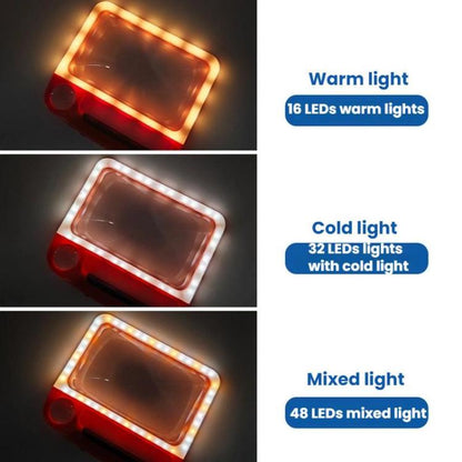 5/10X 48LEDs Magnifier 3 Colors Cold Warm Brightness Adjustment Handheld Loupe, Battery Orange, Charging Orange, Battery Blue, Charging Blue