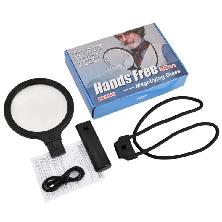5/10X 30 LEDs Magnifying Glass USB Charging Neck Worn Handheld For Reading Maintenance, 5/10X