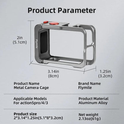 For DJI Osmo Action 5 Pro/4/3 Flymile Metal Protective Cage with Cold Shoe Mount, AC5011 Cage