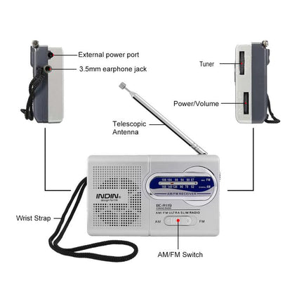 INDIN BC-R119 Portable AM/FM Radio for Seniors 530-1610KHz AM & 88-108MHz FM Lightweight Emergency Radio, BC-R119