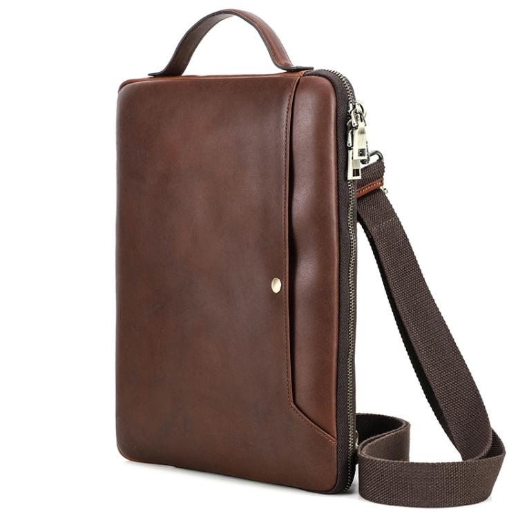 CONTACTS FAMILY 14.2 Inch Crazy Horse Leather Messenger Bag Vintage Crossbody Laptop Briefcase, For Macbook Pro 14.2 Inch