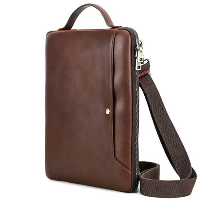 CONTACTS FAMILY 14.2 Inch Crazy Horse Leather Messenger Bag Vintage Crossbody Laptop Briefcase, For Macbook Pro 14.2 Inch