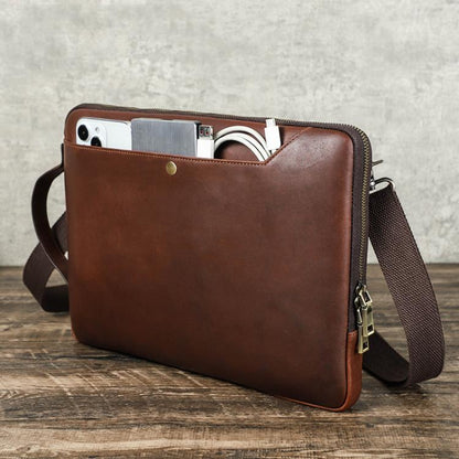 CONTACTS FAMILY 14.2 Inch Crazy Horse Leather Messenger Bag Vintage Crossbody Laptop Briefcase, For Macbook Pro 14.2 Inch