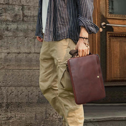 CONTACTS FAMILY 14.2 Inch Crazy Horse Leather Messenger Bag Vintage Crossbody Laptop Briefcase, For Macbook Pro 14.2 Inch