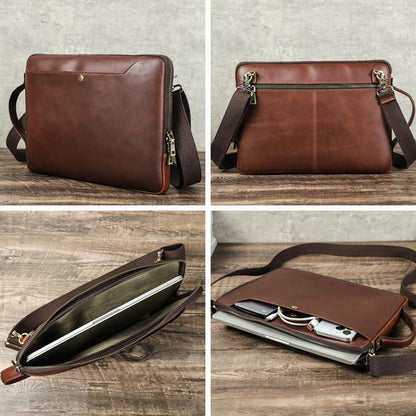 CONTACTS FAMILY 14.2 Inch Crazy Horse Leather Messenger Bag Vintage Crossbody Laptop Briefcase, For Macbook Pro 14.2 Inch