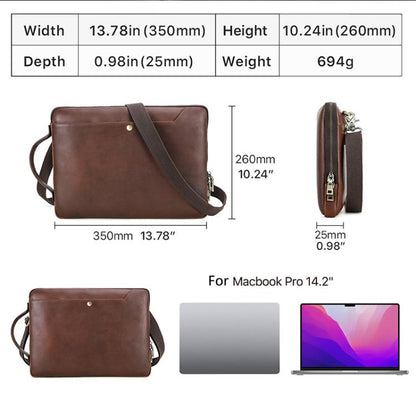 CONTACTS FAMILY 14.2 Inch Crazy Horse Leather Messenger Bag Vintage Crossbody Laptop Briefcase, For Macbook Pro 14.2 Inch