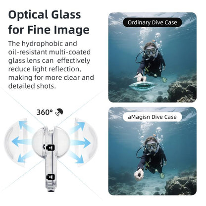 For Insta360 X5 AMagisn 60m/196ft Diving Case Quick-Release Full Invisible Waterproof Underwater Housing