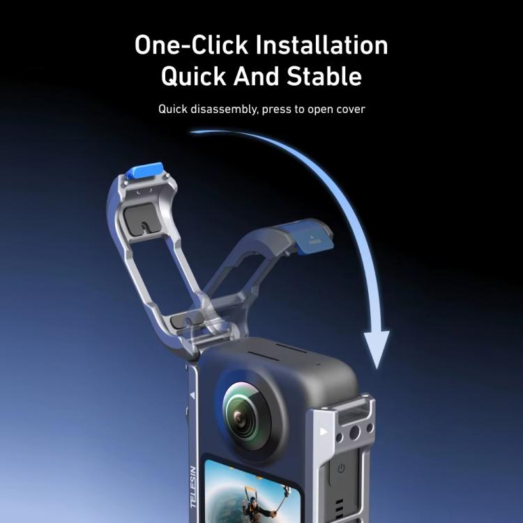 For DJI Osmo 360 TELESIN Aluminum Alloy Protective Cage Expansion Frame with Lens Cover, Aluminum Alloy Cage