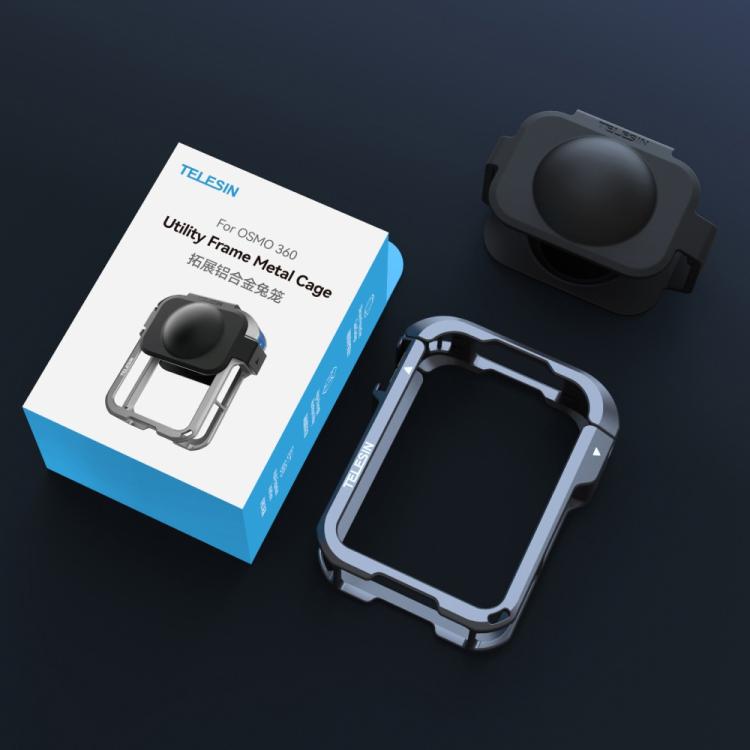 For DJI Osmo 360 TELESIN Aluminum Alloy Protective Cage Expansion Frame with Lens Cover, Aluminum Alloy Cage