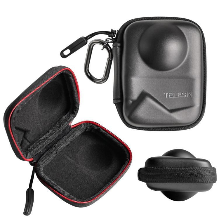 PU Carrying Case for DJI Osmo 360 Camera Protective Pouch with Carabiner Clip, TELESIN Full-Coverage, TELESIN Open Bottom
