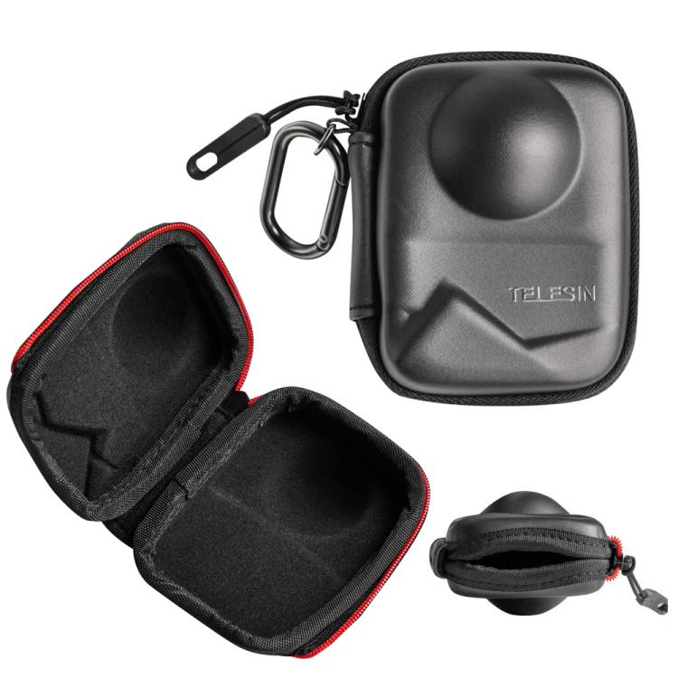 PU Carrying Case for DJI Osmo 360 Camera Protective Pouch with Carabiner Clip, TELESIN Full-Coverage, TELESIN Open Bottom