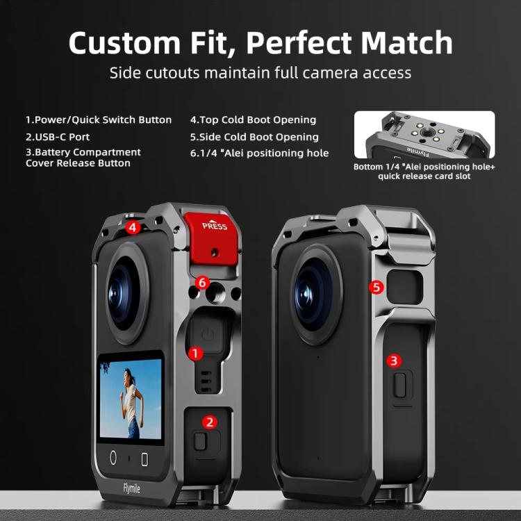 For DJI Osmo 360 Flymile Dual Cold Shoe Metal Quick-Release Cage With Lens C, FLY042_2, FLY042_1
