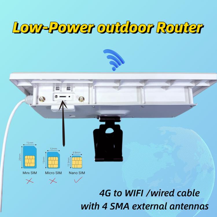 EAU 4G Solar SIM Card WiFi 6 Router Waterproof Outdoor 4G To WiFi Cable
