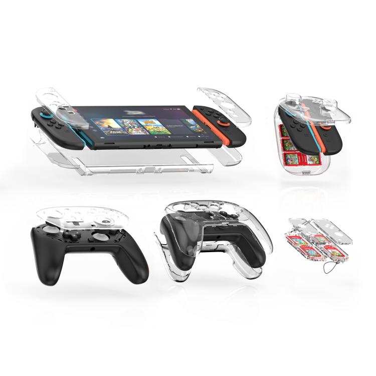 For Nintendo Switch 2 JYS 5-in-1 Crystal Case Full Protection Set Includes Console Shell, Joy-con & Pro Controller Cover, Faceplate, Game Cartridge Case, JYS-NS2326