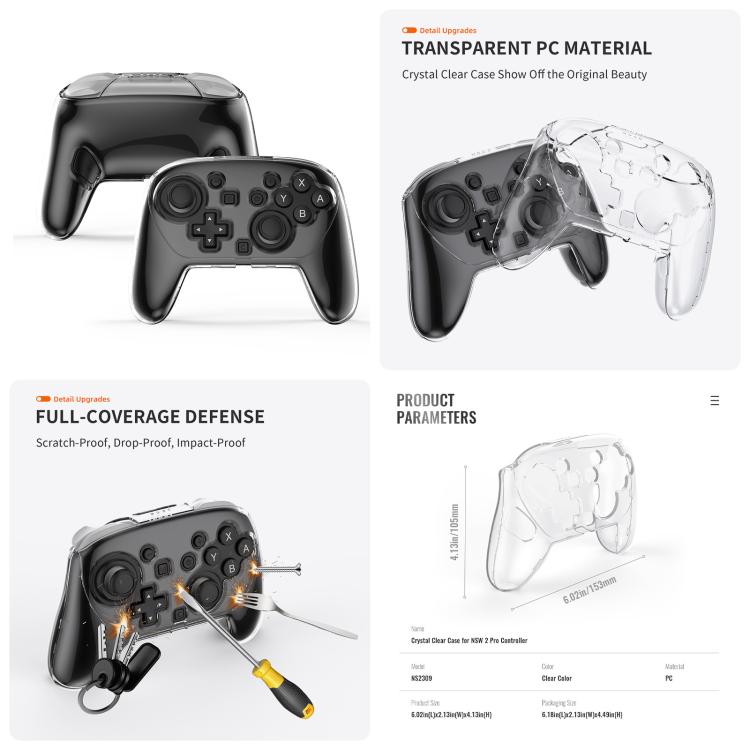 For Nintendo Switch 2 JYS 5-in-1 Crystal Case Full Protection Set Includes Console Shell, Joy-con & Pro Controller Cover, Faceplate, Game Cartridge Case, JYS-NS2326