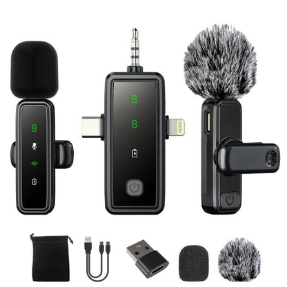 Wireless Collar Clip Microphone Smart Noise Reduction Mini Microphone, J82 Dual Mic 3 In 1 Interface 8pcs /Set, J81 1 To 2 Type-C Interface 9pcs /Set